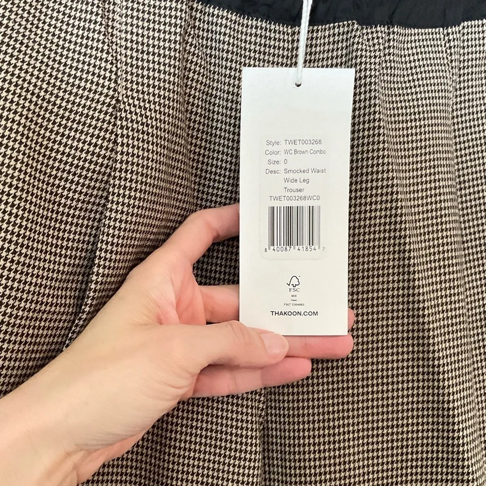 Thakoon Brown Houndstooth Straight Leg Pull On Trouser Pants Size 0